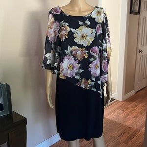 Connected Floral Cape Sleeve Cocktail Dress - Size 12